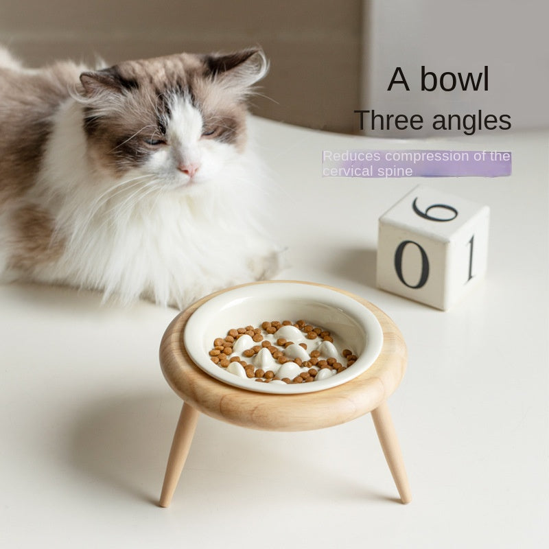Ceramic Slow Feeding Elevated Cat Bowl Neck Support Cat Food Bowl Pet Ceramic Water Bowl for Cats and Dogs