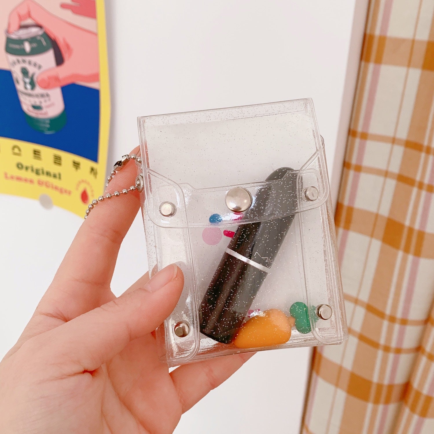 Korea Ins Snap Lipstick Bag Cute PVC New Girl Heart Transparent Card Bag Portable Mini Creative Small Wallet