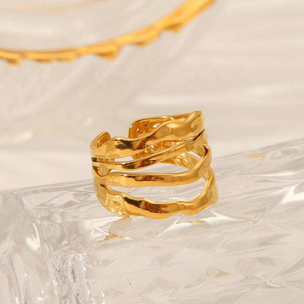 Irregular line stainless steel ring for women