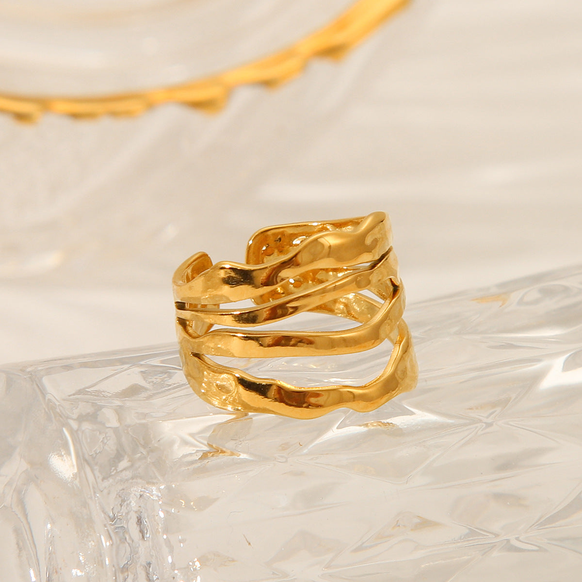 Irregular line stainless steel ring for women