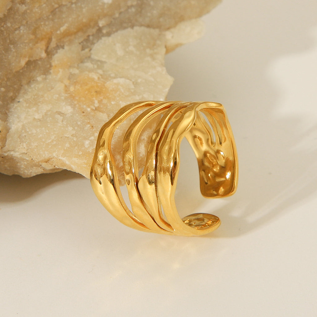 Irregular line stainless steel ring for women