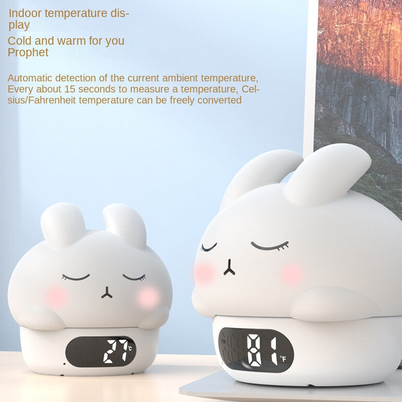Cute Bunny Alarm Clock, Glow-in-the-Dark Ambient Clock, Silicone Desk Clock for Bedroom Nightstand, Home Night Light, Kids Alarm Clock