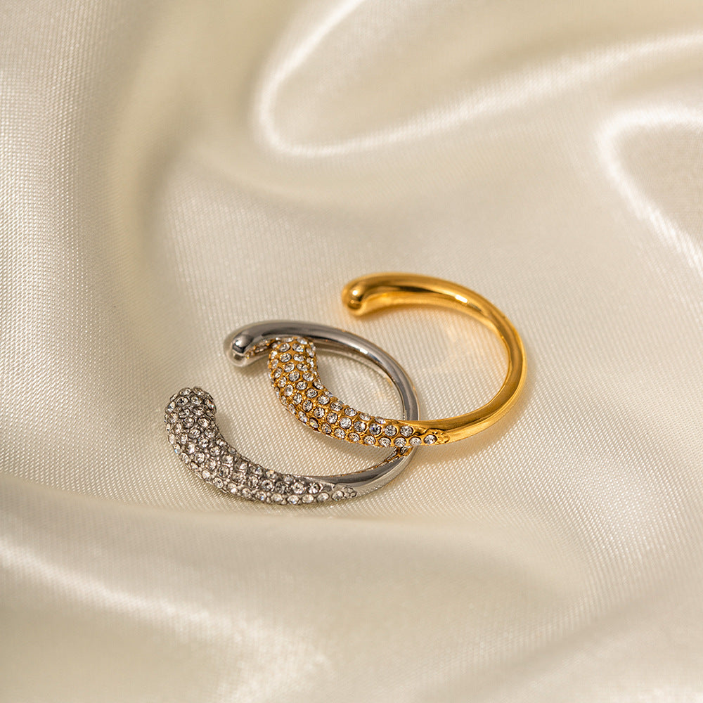 Stainless steel inlaid white diamond open ring